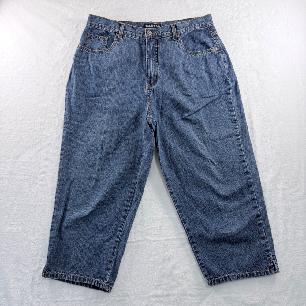 Y2K Jeanswear Cropped Denim Jeans Medium Wash Side‎ Slit Size 16